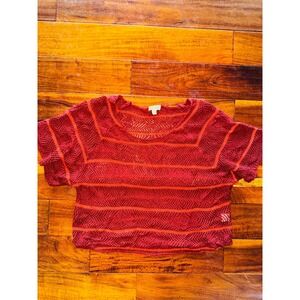 One World Crochet Knit Top Womens PXL Red Orange Excellent Boho Striped Crop